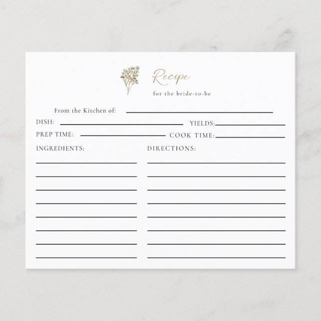 Lámina Love is in Bloom Boho Bridal Shower Recipe Floral (Anverso)