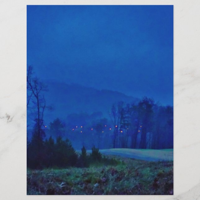 Lámina Luces centelleantes en una niebla de montaña azul (Anverso)