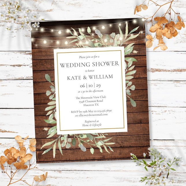 Lámina Luces de Cuerda Rústicas de Presupuesto Invitación (Budget Rustic String Lights Wedding Shower Invite)