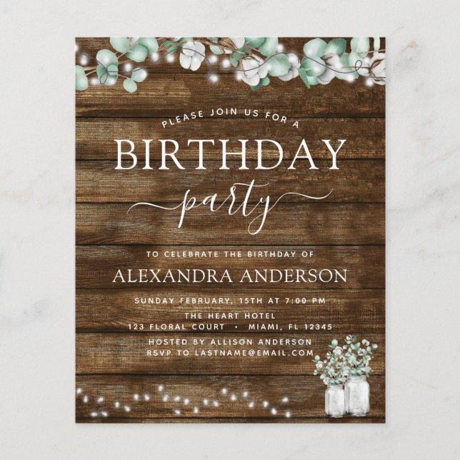 Lámina Luces de ducha nupcial rústicas de eucalipto econó (Anverso)