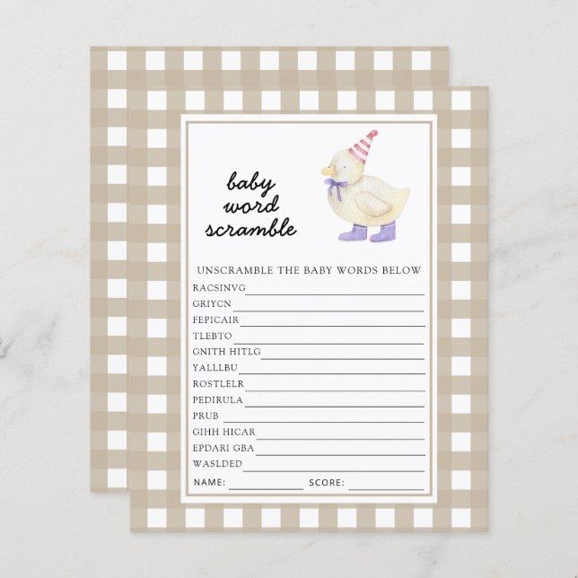 Lámina Lucky Duck Baby Word Scramble Game (Anverso / Reverso)