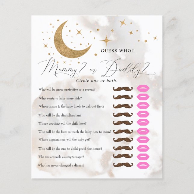 Lámina Luna y estrellas | Mamá papá | Juego Baby Shower (Anverso)