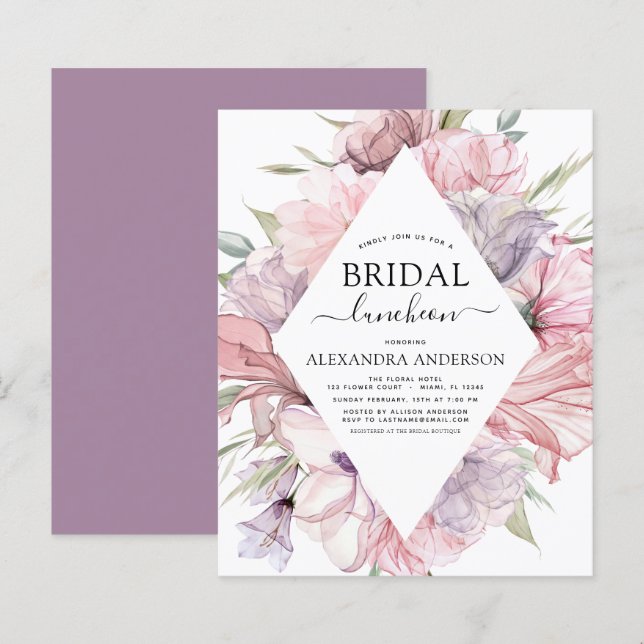 Lámina Luncheon de la ducha de novia púrpura del Boho del (Anverso / Reverso)