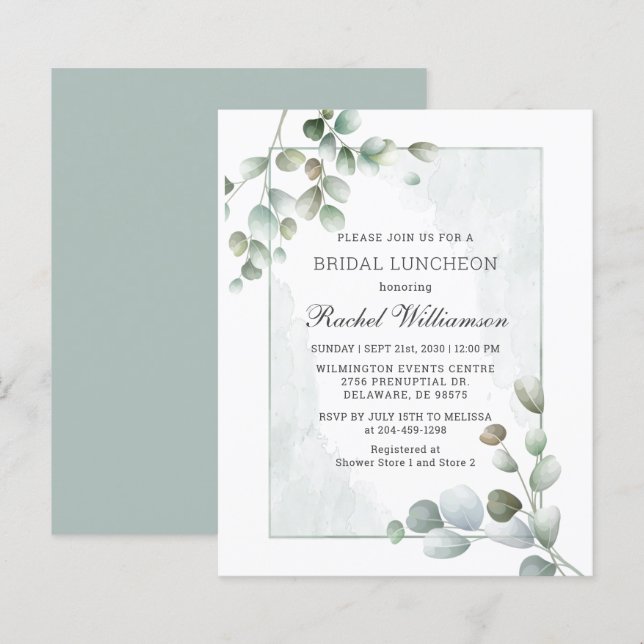 Lámina Luncheon de novia de presupuesto Eucalyptus Greene (Anverso / Reverso)