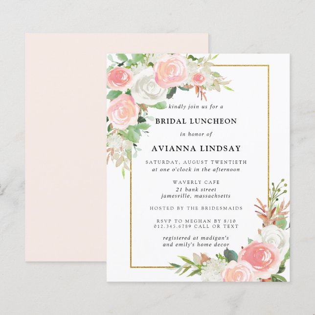 Lámina Luncheon de novia floral blanca rosada (Anverso / Reverso)