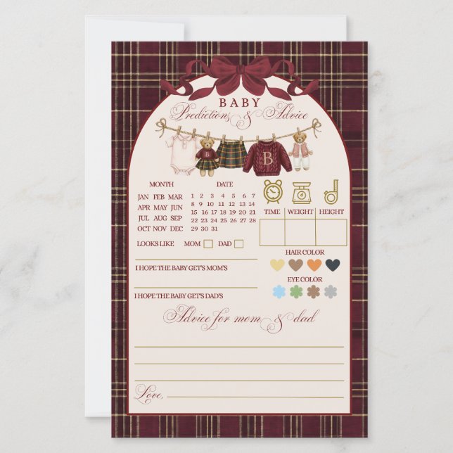 Lámina Luxsary Teddy Baby Shower Girl Plaid Game (Anverso)