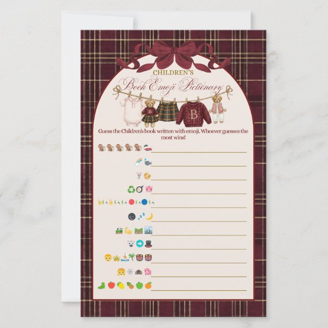 Lámina Luxsary Teddy Baby Shower Girl Plaid Game (Anverso)