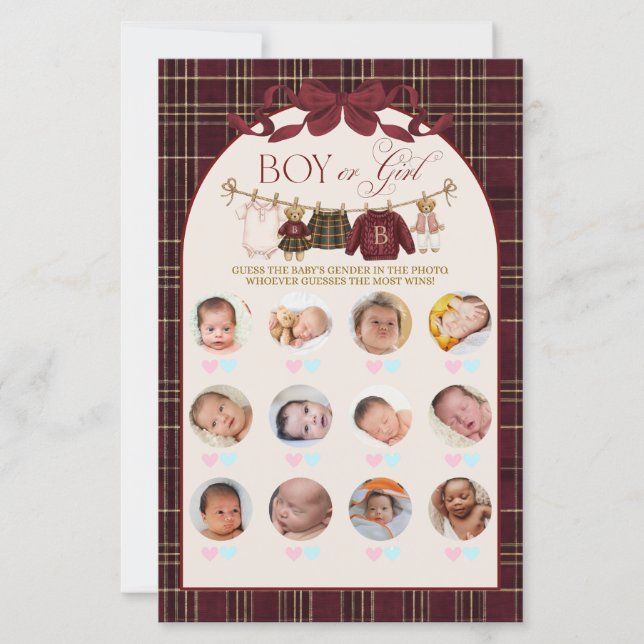 Lámina Luxsary Teddy Baby Shower Girl Plaid Game (Anverso)