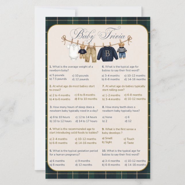 Lámina Luxsary Teddy Bear Plaid Baby Shower Game (Anverso)