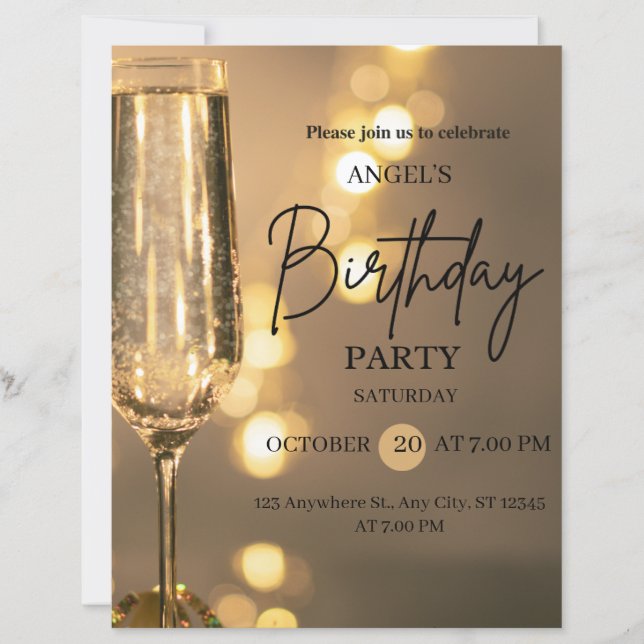 Lámina Luxury Gold Lights Birthday Invitation (Anverso)
