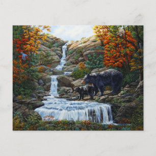 Lámina Madre de oso negro y cascada