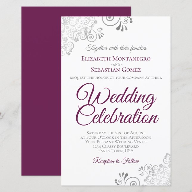 Lámina Magenta sobre la invitación a la boda del presupue (Anverso / Reverso)