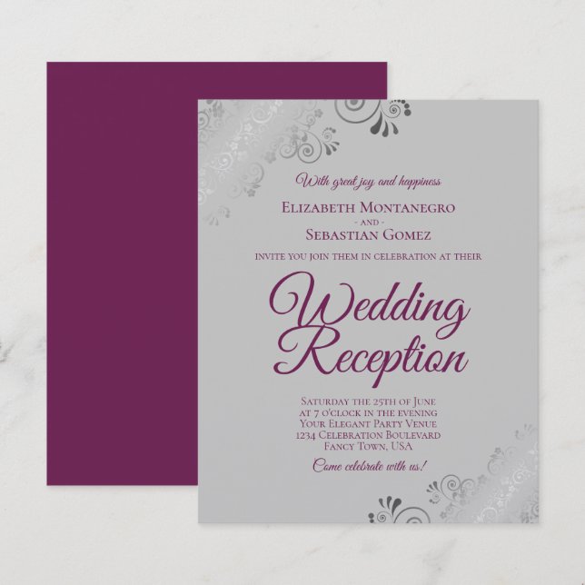 Lámina Magenta sobre la invitación a la recepción de boda (Anverso / Reverso)