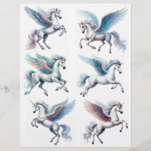 Lámina Magníficas Unicornios y Pegaus con antecedentes bl