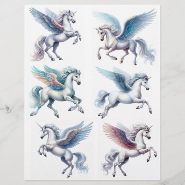 Lámina Magníficas Unicornios y Pegaus con antecedentes bl (Anverso)
