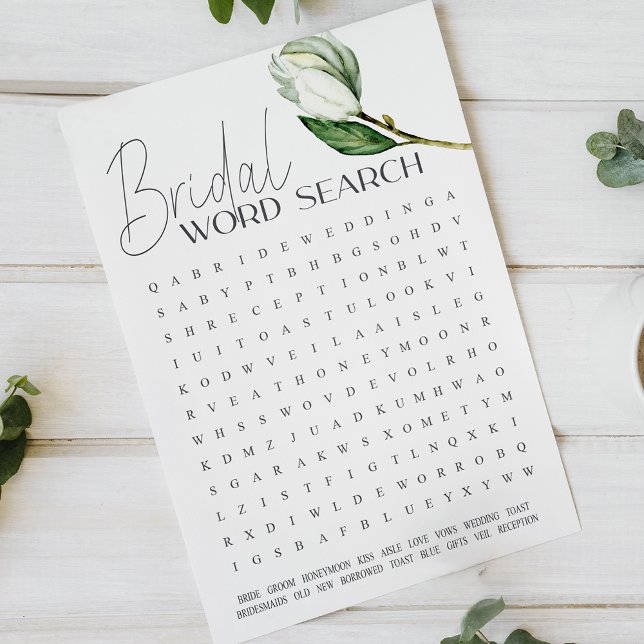 Lámina Magnolia blanca Floral Bridal Shower Word Search (Subido por el creador)
