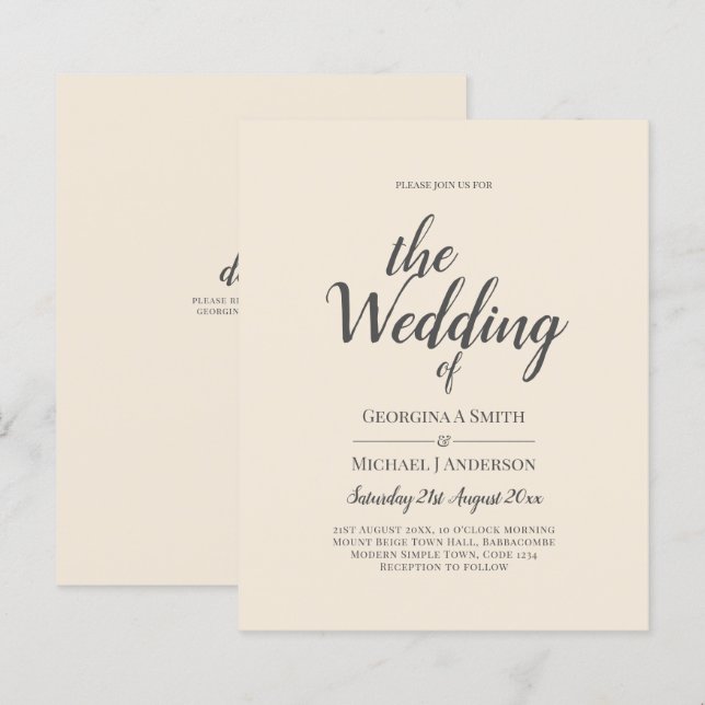 Lámina Magnolia Cream Tipografía Boda moderna (Anverso / Reverso)