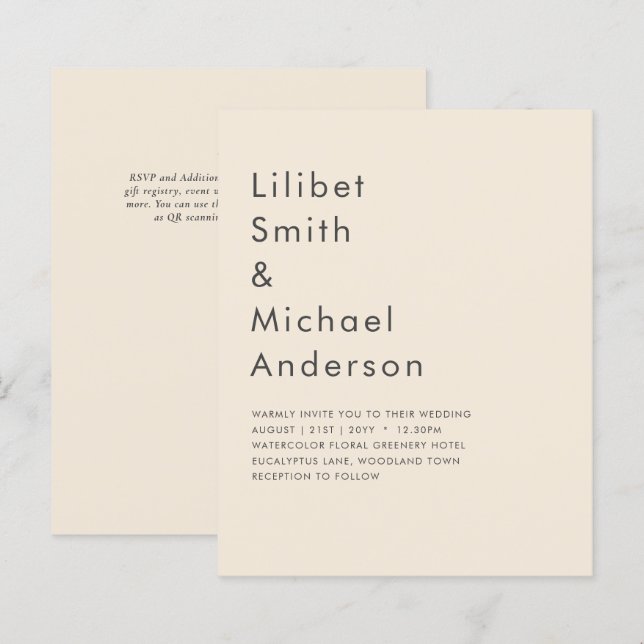 Lámina Magnolia Cream Tipografía Boda moderna (Anverso / Reverso)