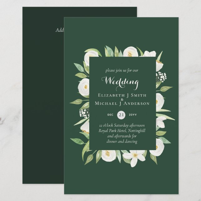 Lámina Magnolia Verde Boda de Presupuesto Floral Invita A (Anverso / Reverso)