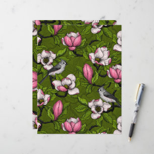 Lámina Magnolia y pájaro del titmouse 2