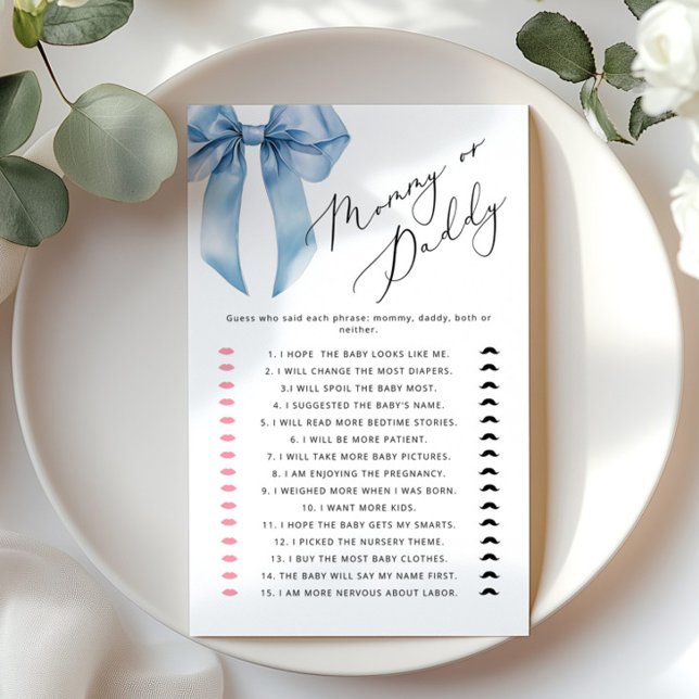 Lámina Mamá o papá Blue Bow Adivina quién juega (Subido por el creador)