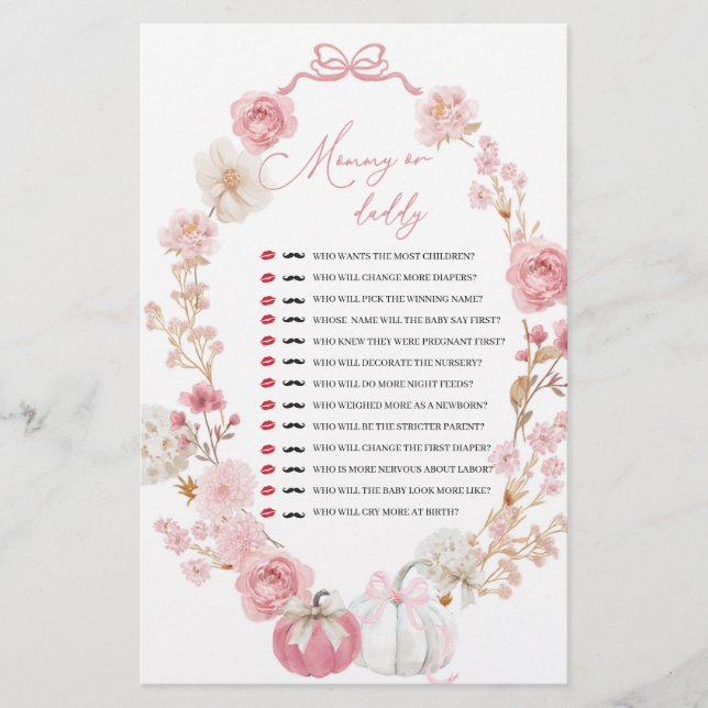 Lámina Mamá o papá de calabaza blanca y rosa (Anverso)