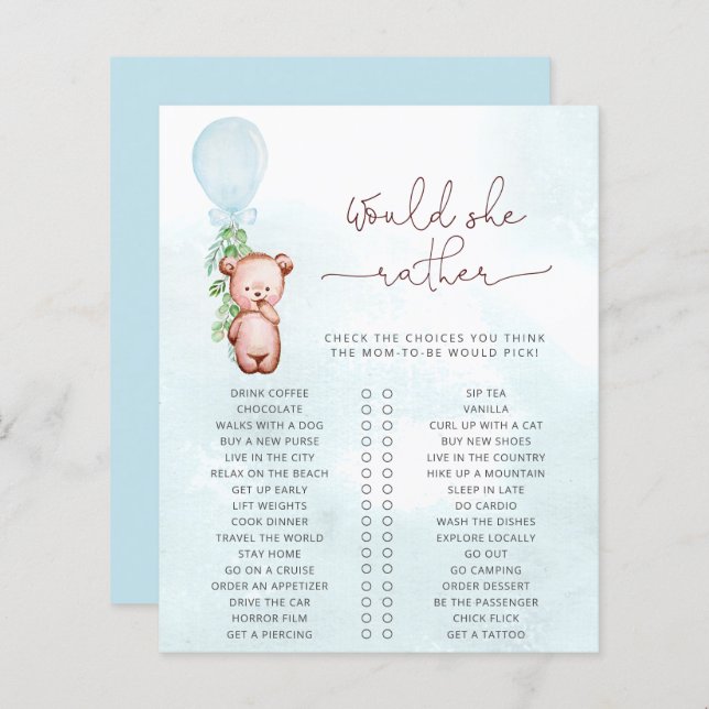 Lámina ¿Mamá prefiere jugar a Baby Shower Teddy Bear? (Anverso / Reverso)