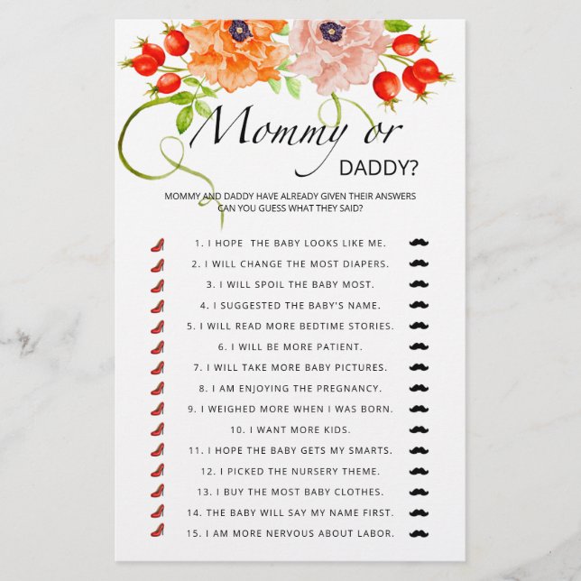 Lámina Mami de calabaza o papi juego de ducha de bebé (Anverso)