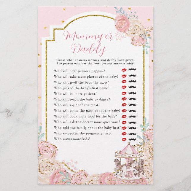 Lámina Mami de carrusel rosa y dorado mágico o papá (Anverso)