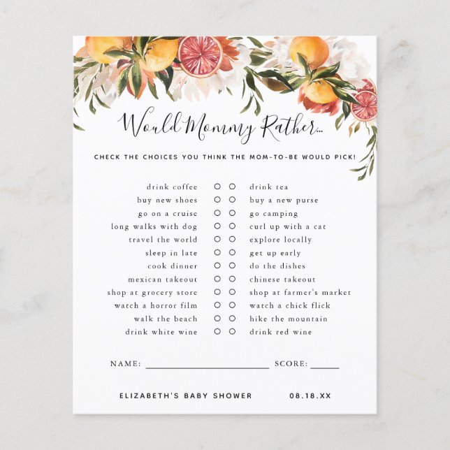 Lámina Mami Más Bien | Juego Baby Shower (Anverso)