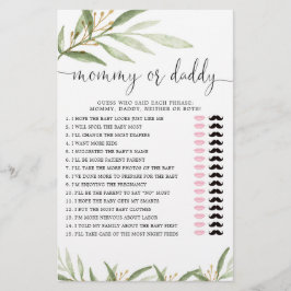 Lámina Mami o papi juego verde oro género neutro