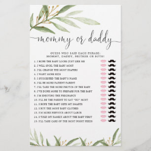 Lámina Mami o papi juego verde oro género neutro