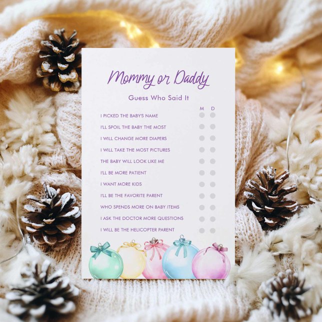 Lámina Mami o papi Navidades Baby Shower (Mommy or Daddy Modern Christmas Girl baby Shower Game)
