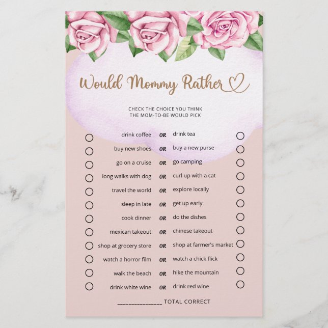 Lámina ¿Mami Preferiría Teddy Bear Chica Baby Shower (Anverso)