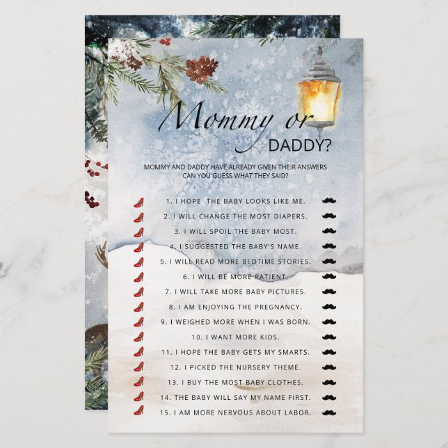 Lámina Mami verde o papi duchado de bebé (Anverso / Reverso)