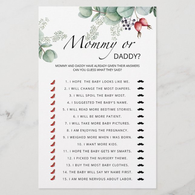 Lámina Mami verde o papi duchado de bebé (Anverso)