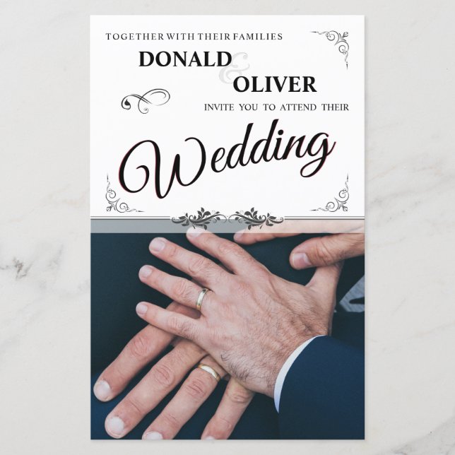 Lámina Manos de una pareja Boda gay con anillos (Anverso)