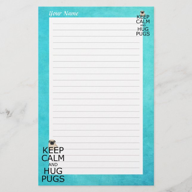 Lámina Mantén la calma Abraza Pug Personalizado (Anverso)