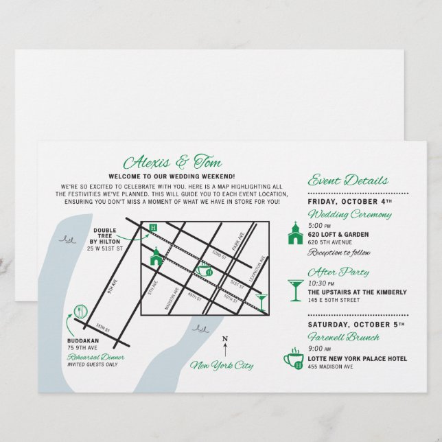 Lámina Mapa de bienvenida de fin de semana de boda - PERS (Anverso / Reverso)