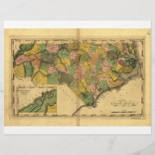 Lámina Mapa de Carolina del Norte de Mathew Carey (1814)