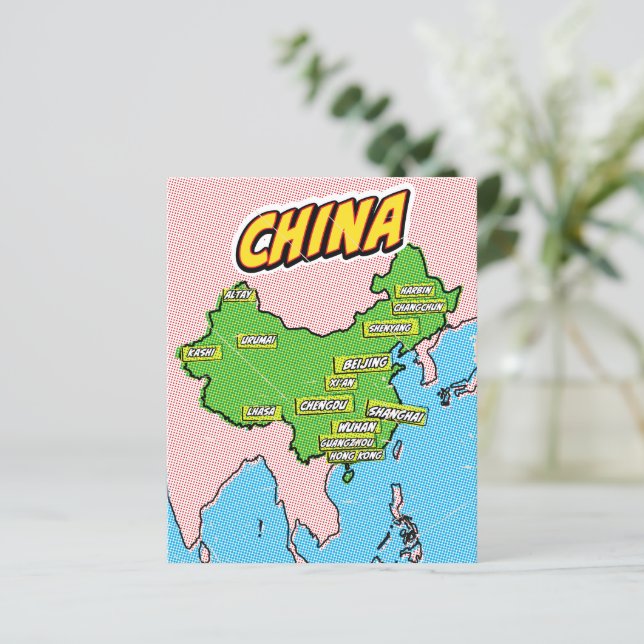 Lámina Mapa de China ilustrado con arte pop (Anverso de pie)
