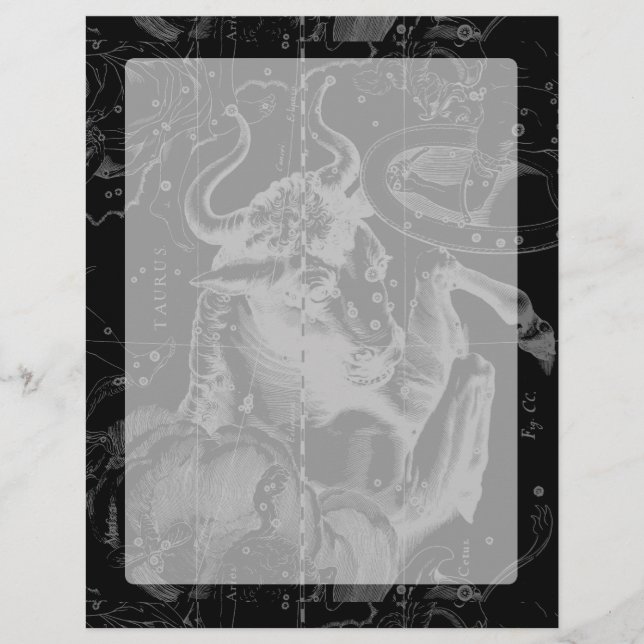 Lámina Mapa de Constelación de Taurus Hevelius 1690 en ne (Anverso)