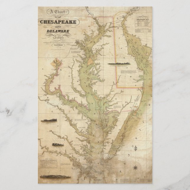 Lámina Mapa de época de la bahía de Chesapeake (1840) (Anverso)