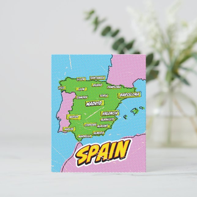 Lámina Mapa de España ilustrado con arte pop (Anverso de pie)
