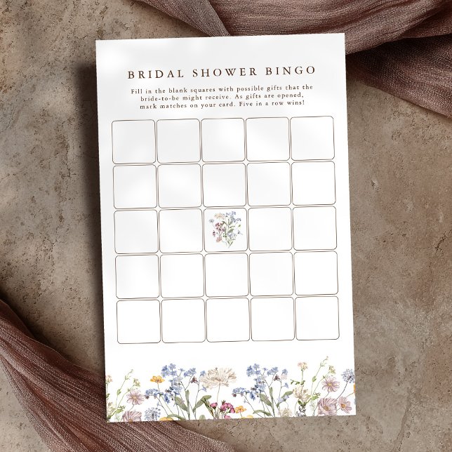 Lámina Mapa de flores silvestres de primavera batida Bing (Spring Wildflower Meadow Bridal Shower Bingo game)
