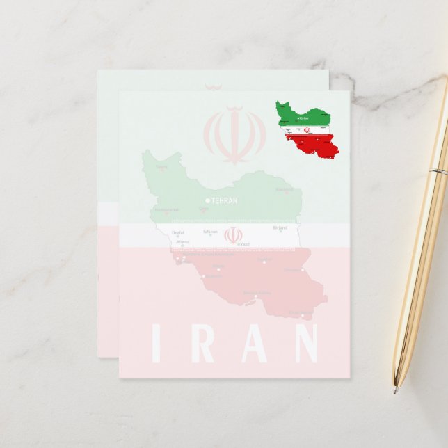Lámina Mapa de Irán con bandera y emblema (Anverso/Reverso In Situ)
