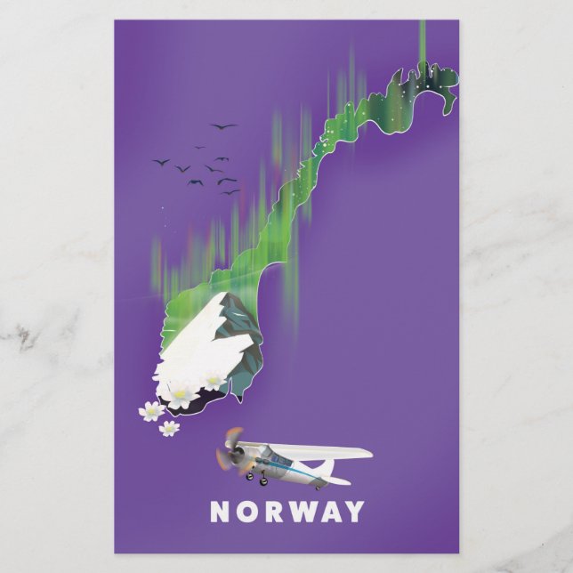 Lámina Mapa de Noruega poster de impresión ilustrado. (Anverso)