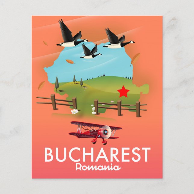Lámina Mapa de vacaciones de Bucarest Rumanía (Anverso)