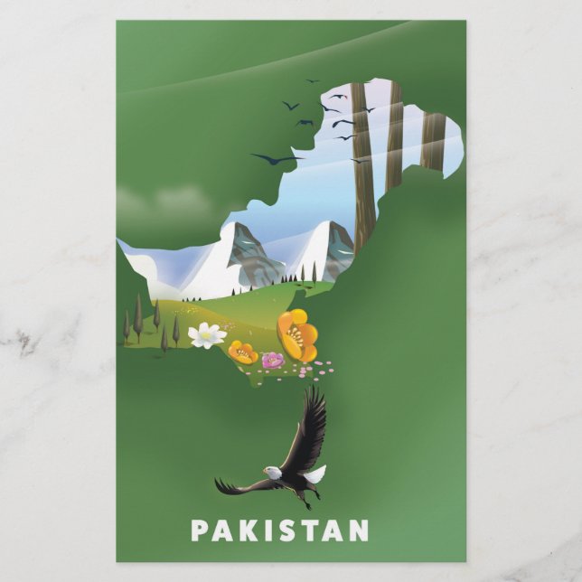 Lámina Mapa de viaje ilustrado de Pakistán. (Anverso)