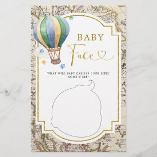 Lámina Mapa de Vintage Balón de aire caliente Baby Shower